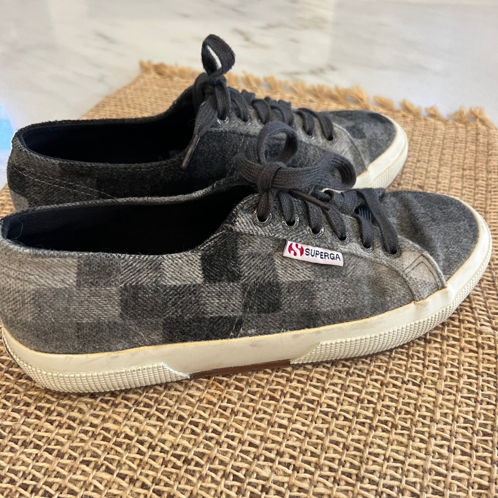 Superga Plaid Flannel Low Top Sneakers Women's Size 39 EU 8 US Grey Black‎